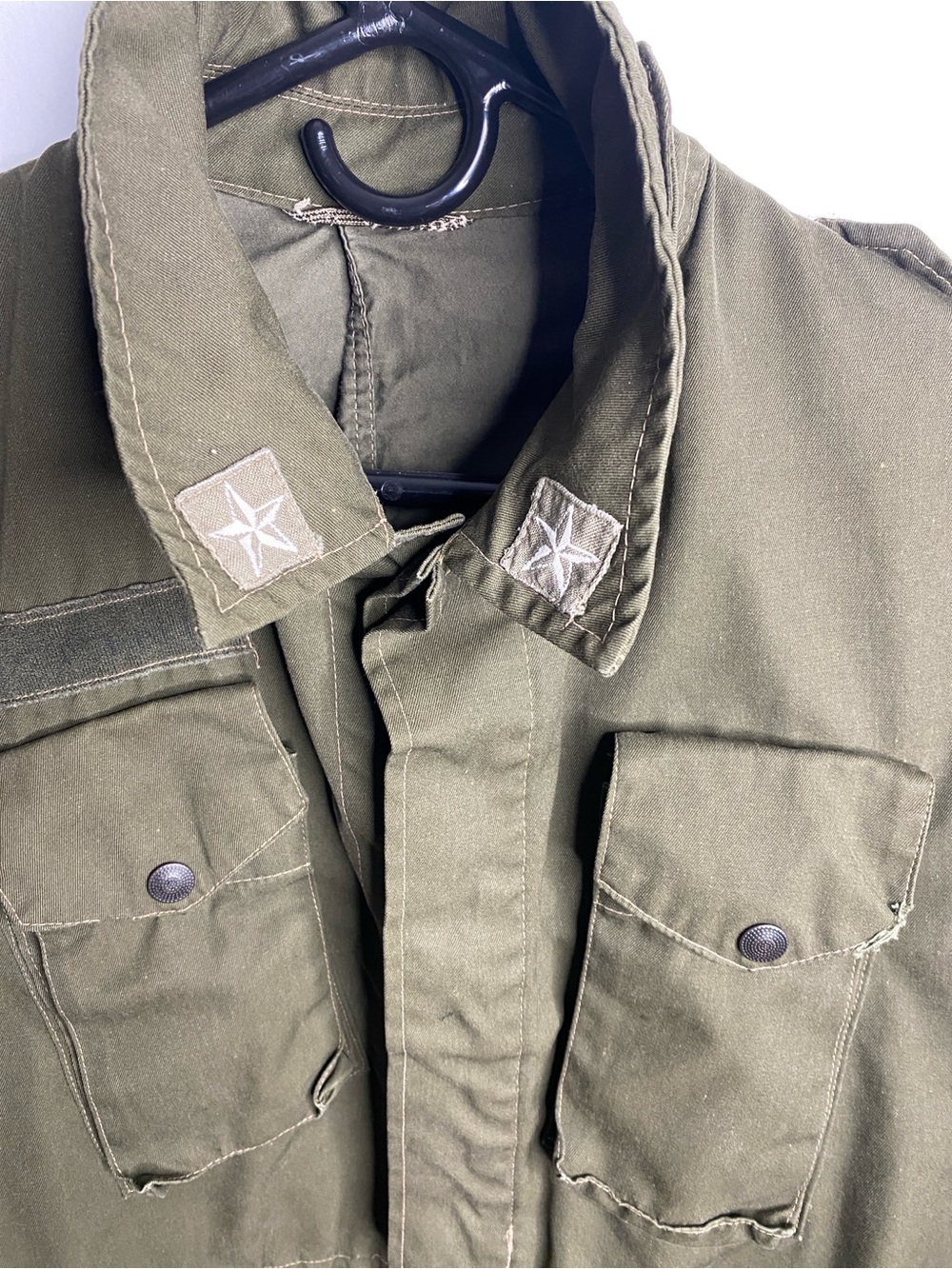 Men's Military Field Jacket in Olive Green with Star Collar Detail